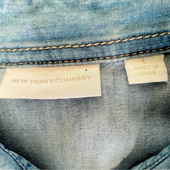 NEW YORK & COMPANY Long Sleeve Snap Button Chambray Denim Shirt Dress Size L - Picture 14 of 16